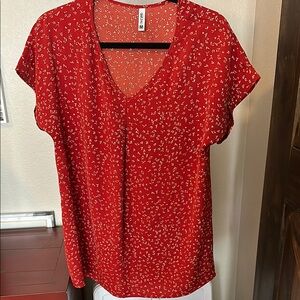 Red and Black Flutter Sleeve Blouse Relaxed Fit